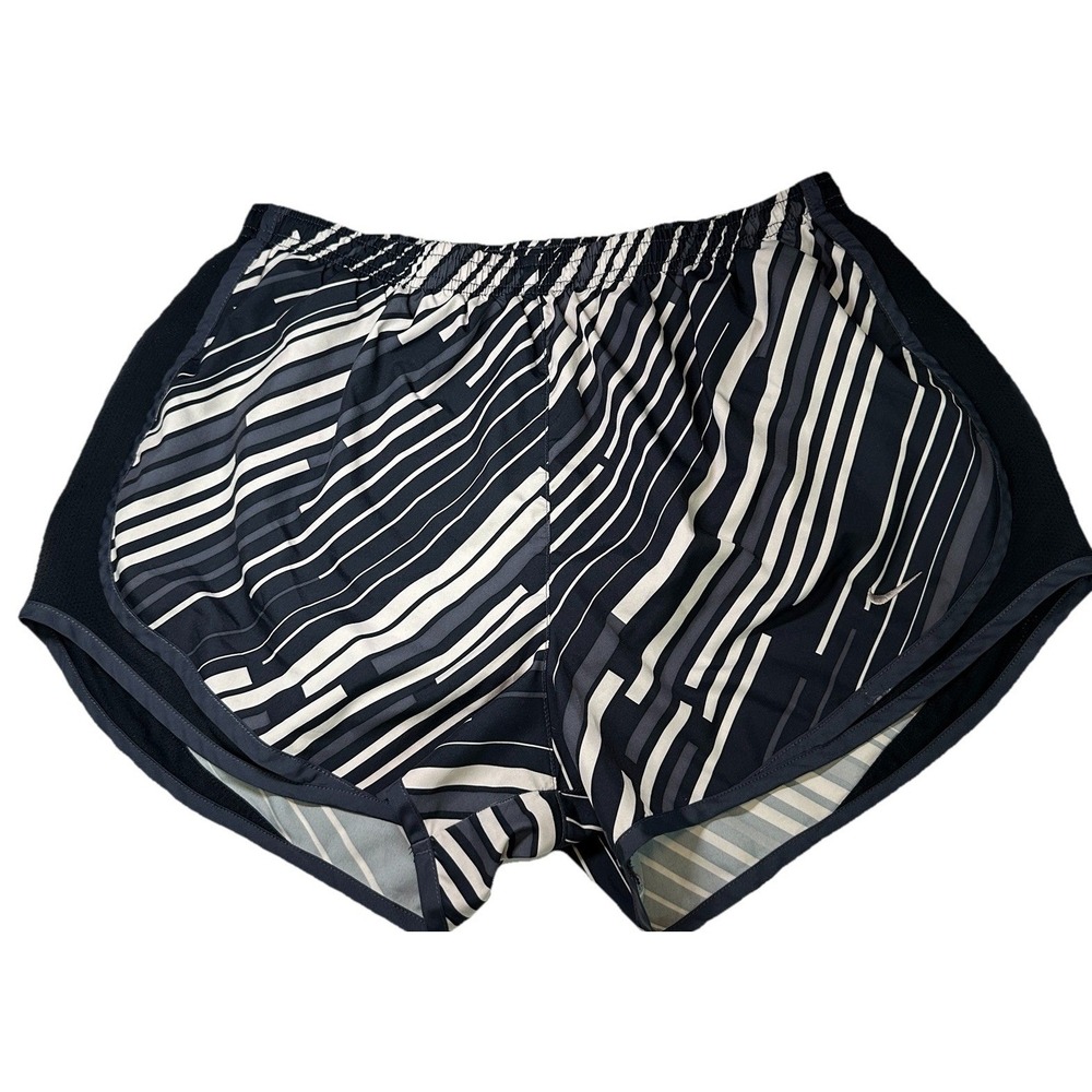 Nike Shorts Women's Large Black Navy Blue Stripes Dri-FIT Running Lined Athletic